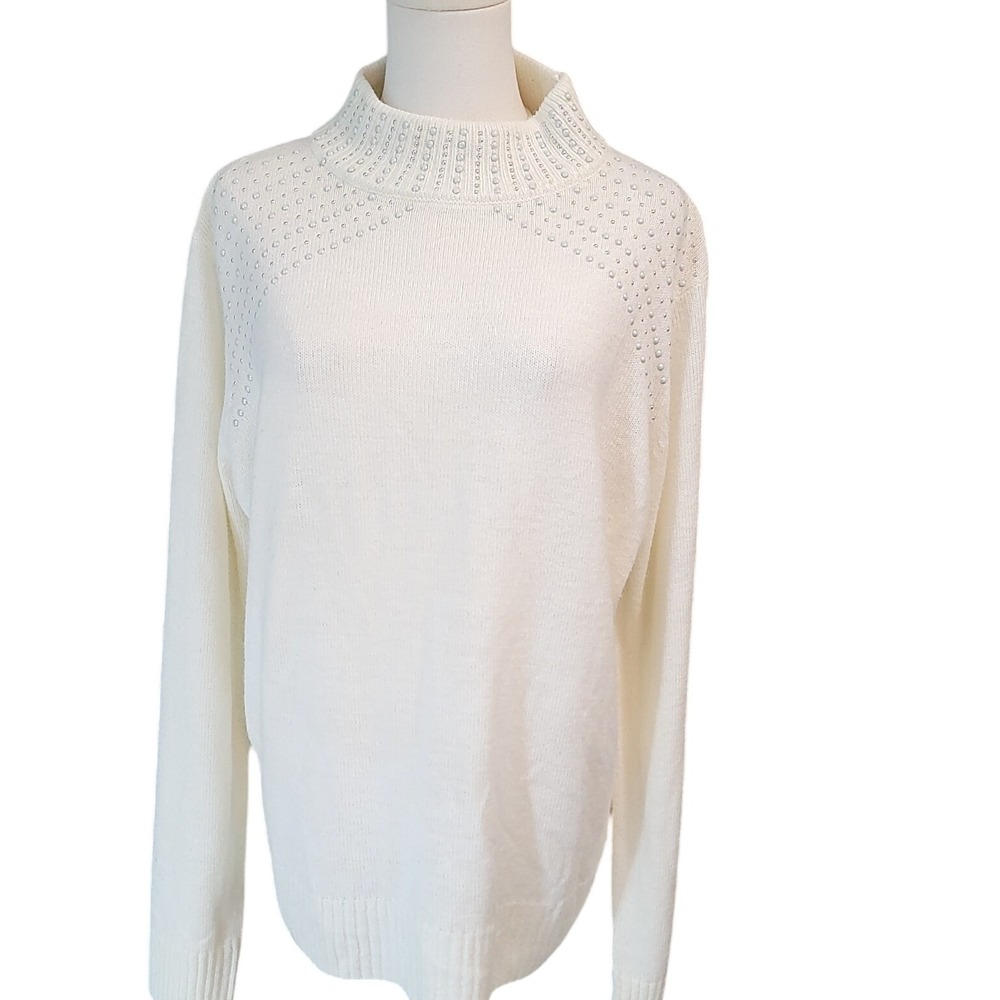 Juicy Couture Womens Ivory Knit Embellished‎ Mock Neck Sweater XXL